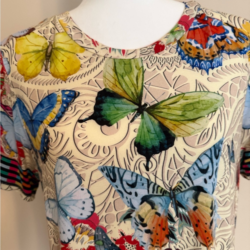 Johnny Was Multicolor Butterfly and Floral Short Sleeve Top - Picture 4 of 6